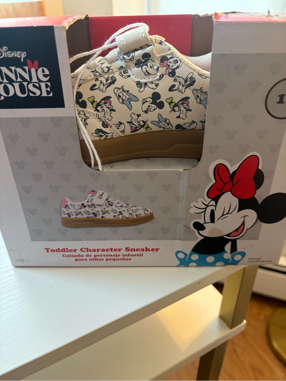 Disney Minnie Mouse Toddler Sneaker - White with Pink and Brown Accents